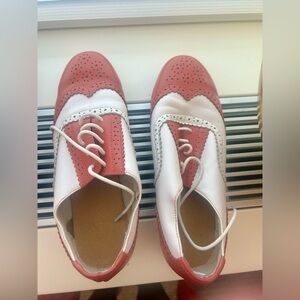White & Coral Oxford Microfiber Leather Flats Tap Dance Shoes